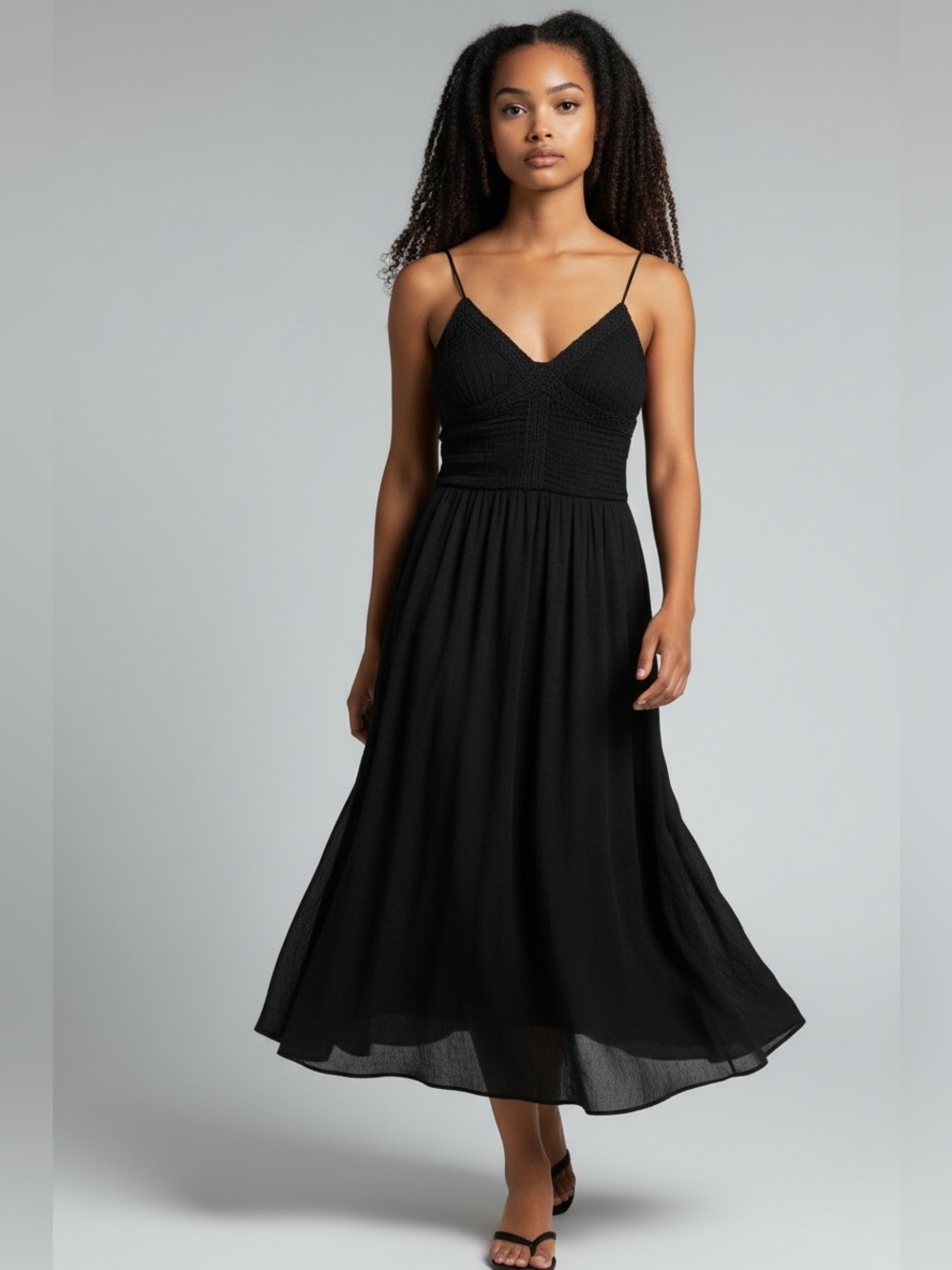 Sangria Petite Womens Size 8 Black Sleeveless Ruched Midi Dress Slip Fitted